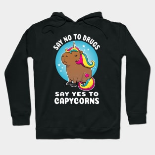 Say no to drugs say yes to capycorns Cartoon Capybara Unicorn Hoodie